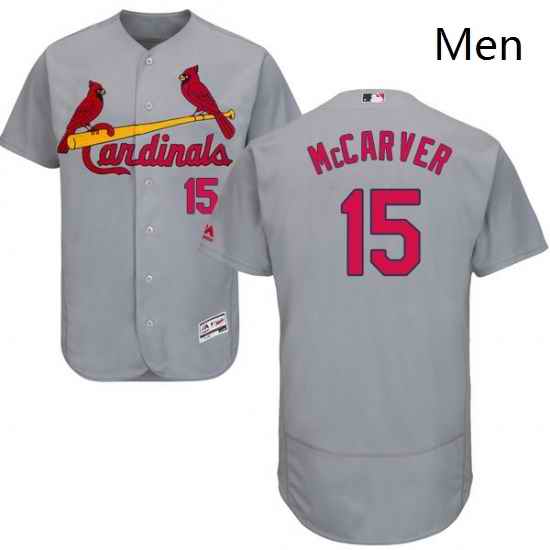 Mens Majestic St Louis Cardinals 15 Tim McCarver Grey Road Flex Base Authentic Collection MLB Jersey